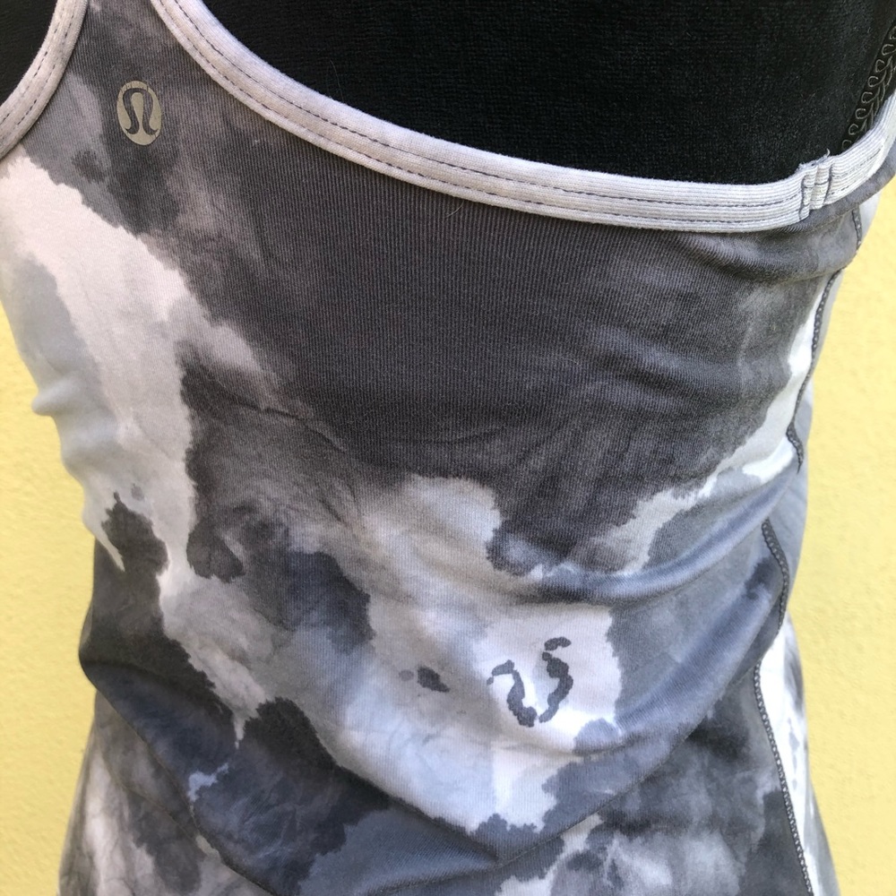SOLD Lululemon White Coal Tinted Canvas Power Y Tank - Watercolor Marbled Grey - Picture 6 of 7